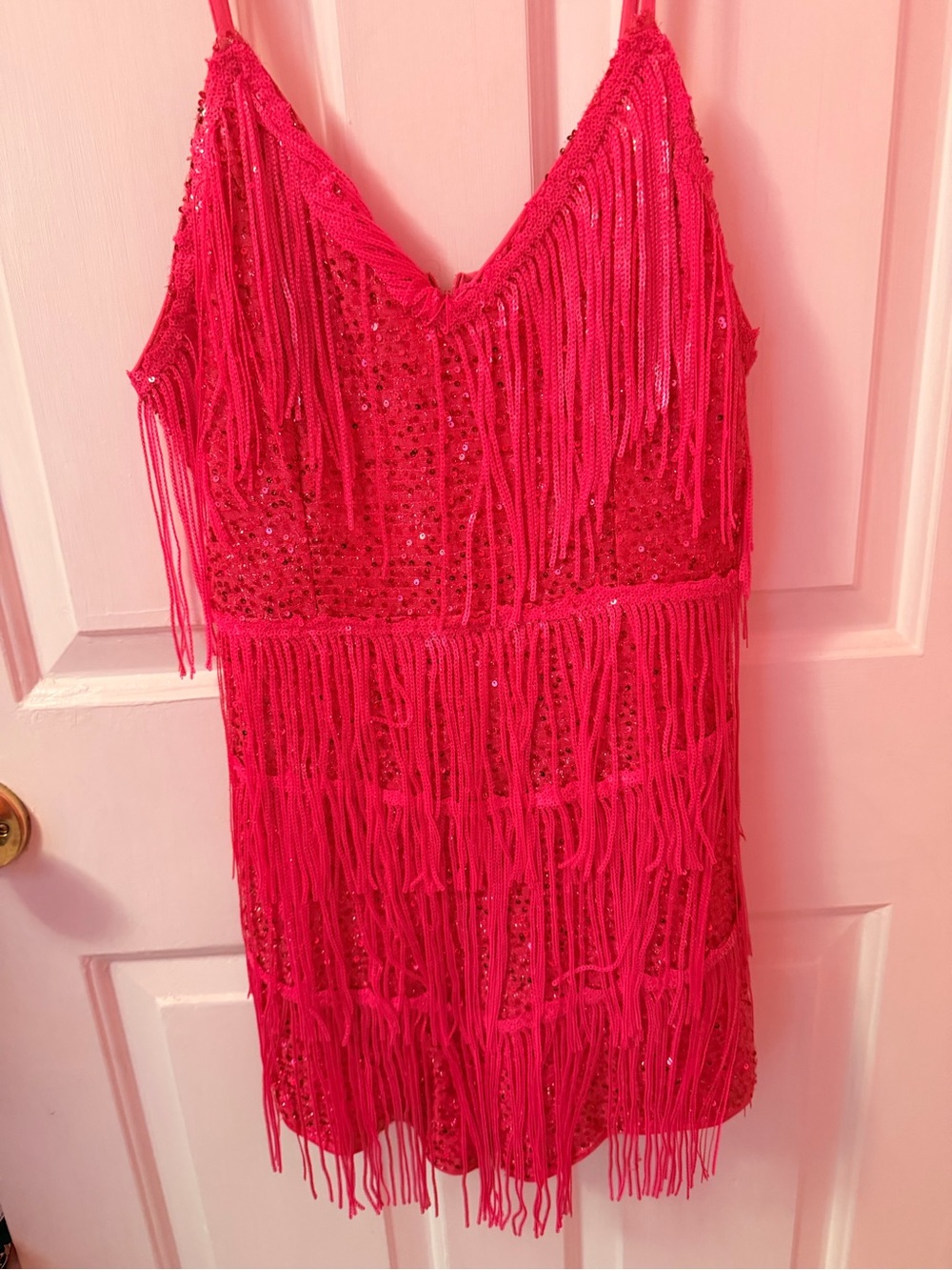 Red Fringe Sequin Slip Dress - Women